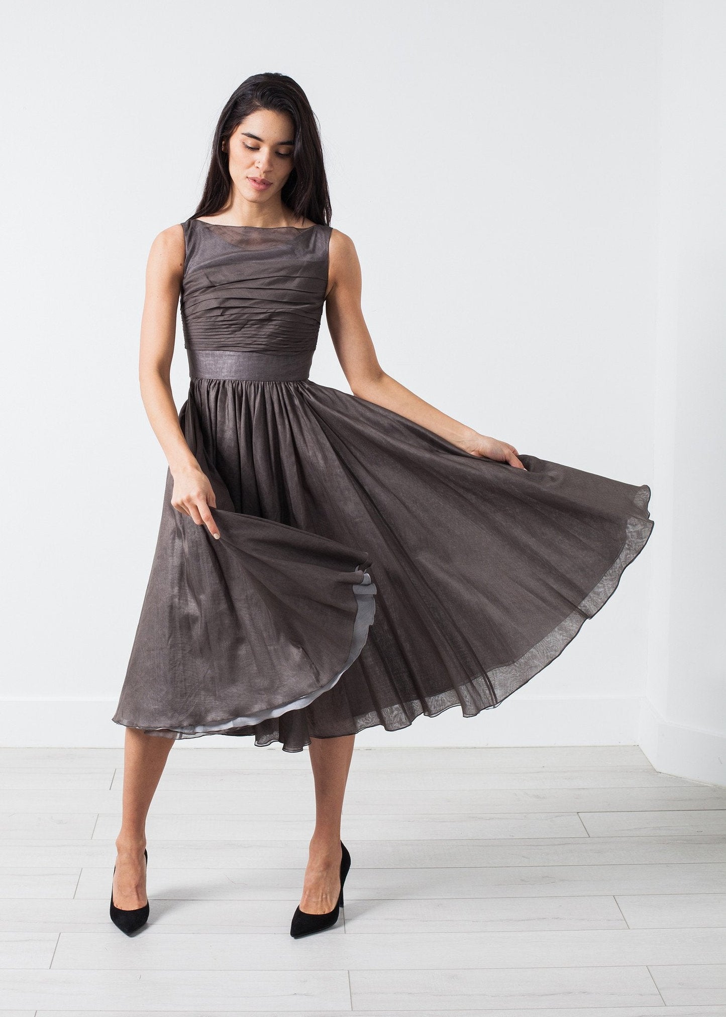 ROBE EN VOILE GRIS PERLE