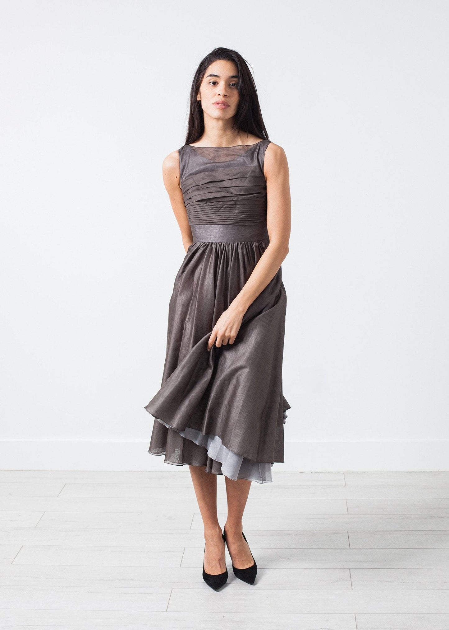 ROBE EN VOILE GRIS PERLE