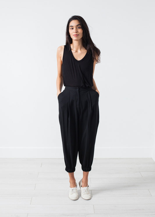 Pantalon en laine fantaisie en noir