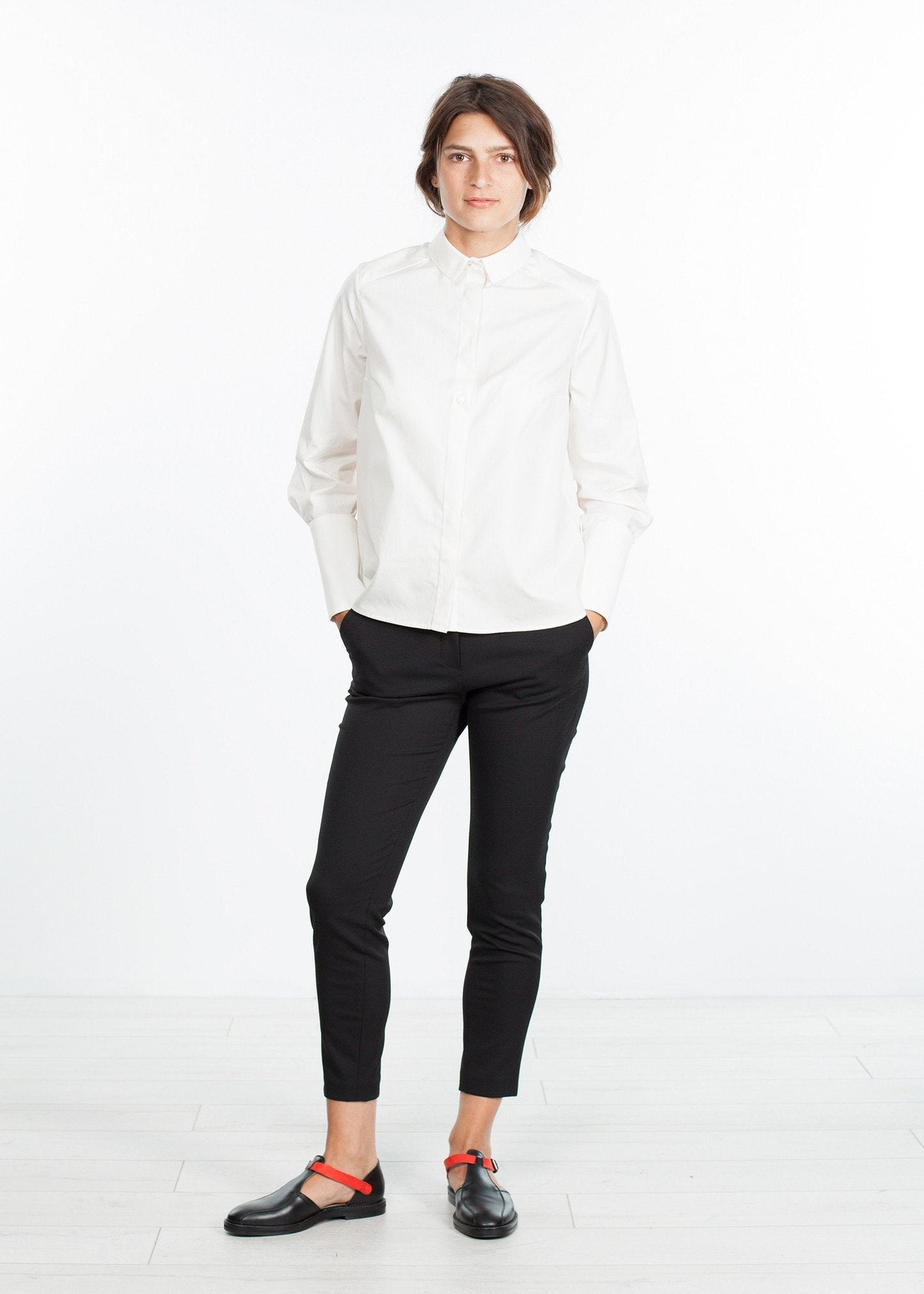 Trim krage Poplin Blus i Off White