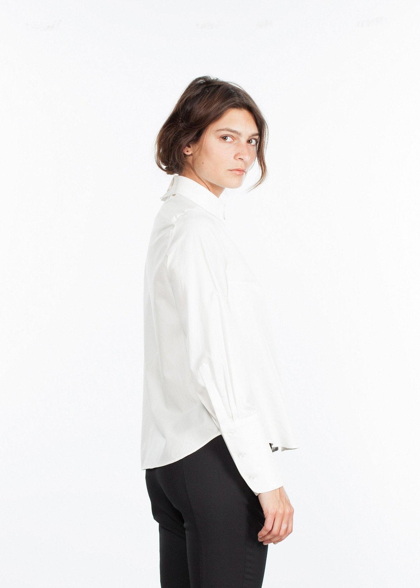 Trim krage Poplin Blus i Off White