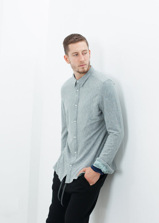 Kasuri Jersey Button-Up en Bleu Gris