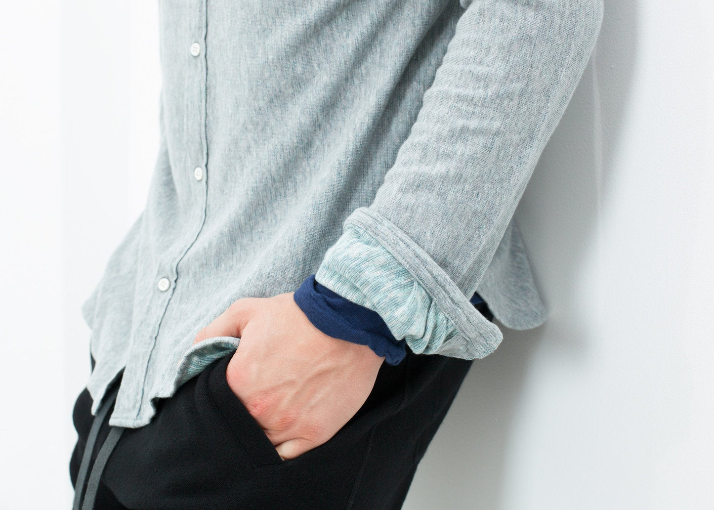 Kasuri Jersey Button-Up i blågrå