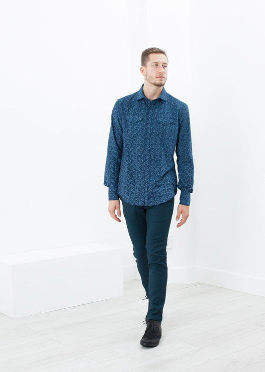 Chemise boutonnée Western Arkansas en bleu fleuri