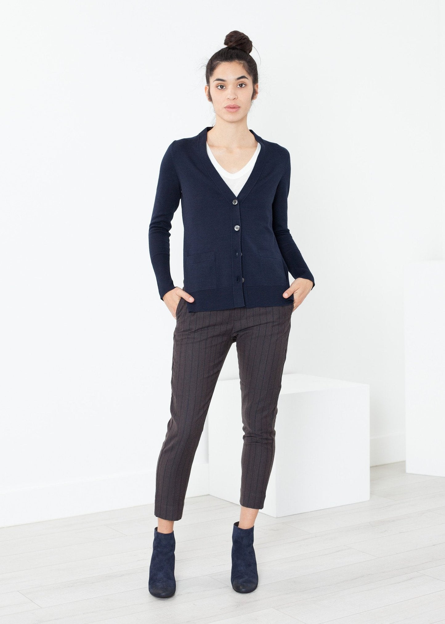 Cardigan carré en bleu marine