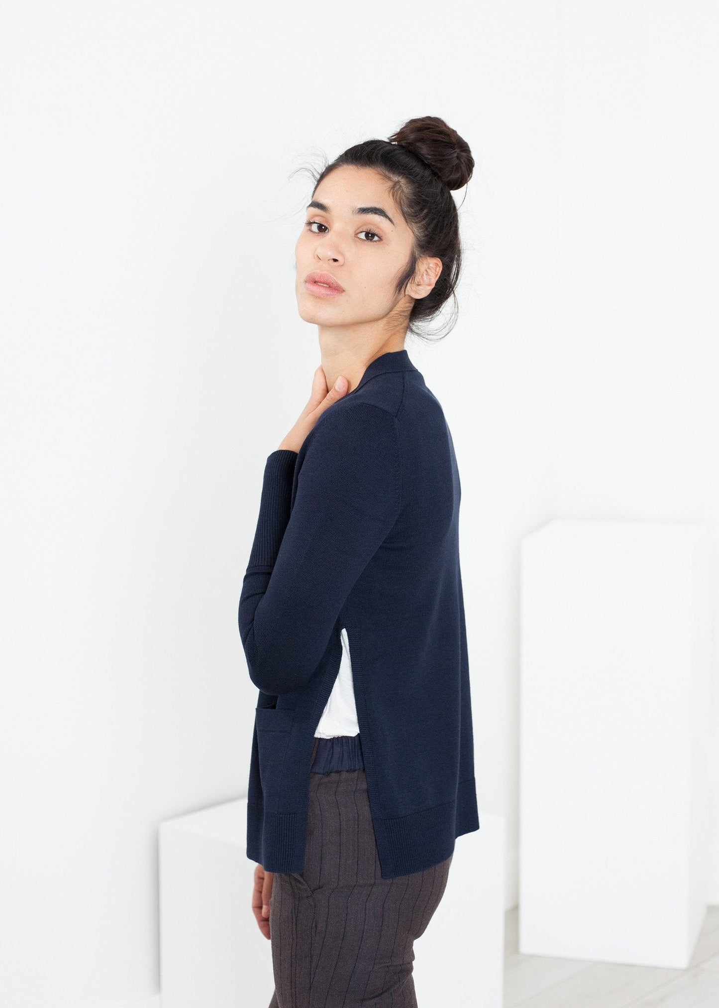 Cardigan carré en bleu marine