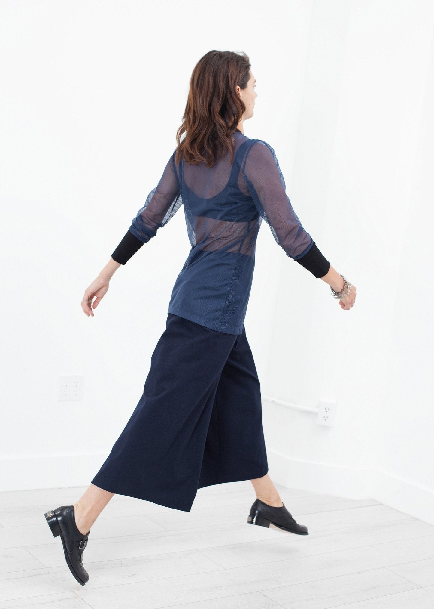 T-shirt en maille à revers en bleu marine/noir