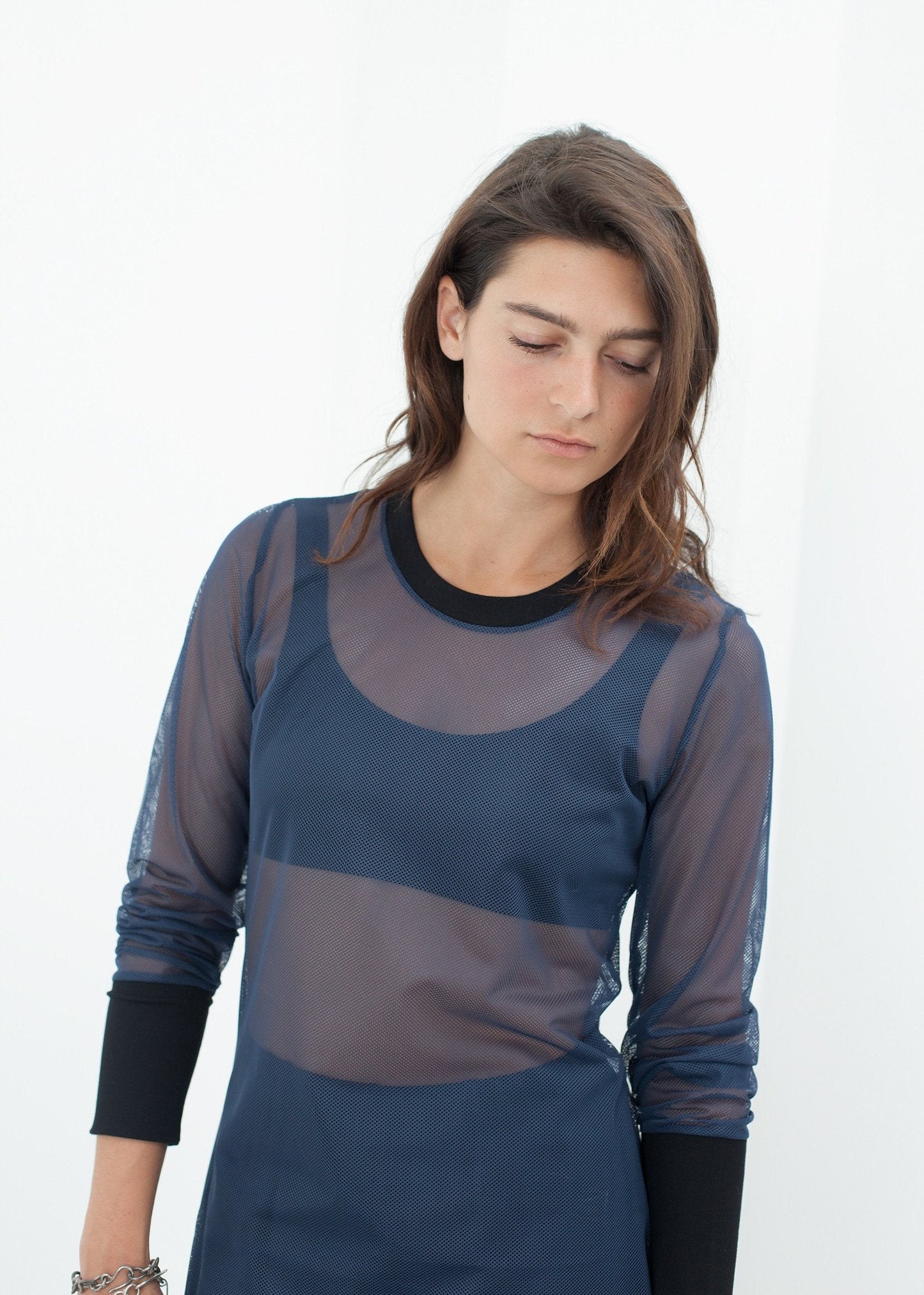 T-shirt en maille à revers en bleu marine/noir