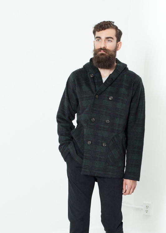 Zweireihiger Hoodie in Forest Plaid