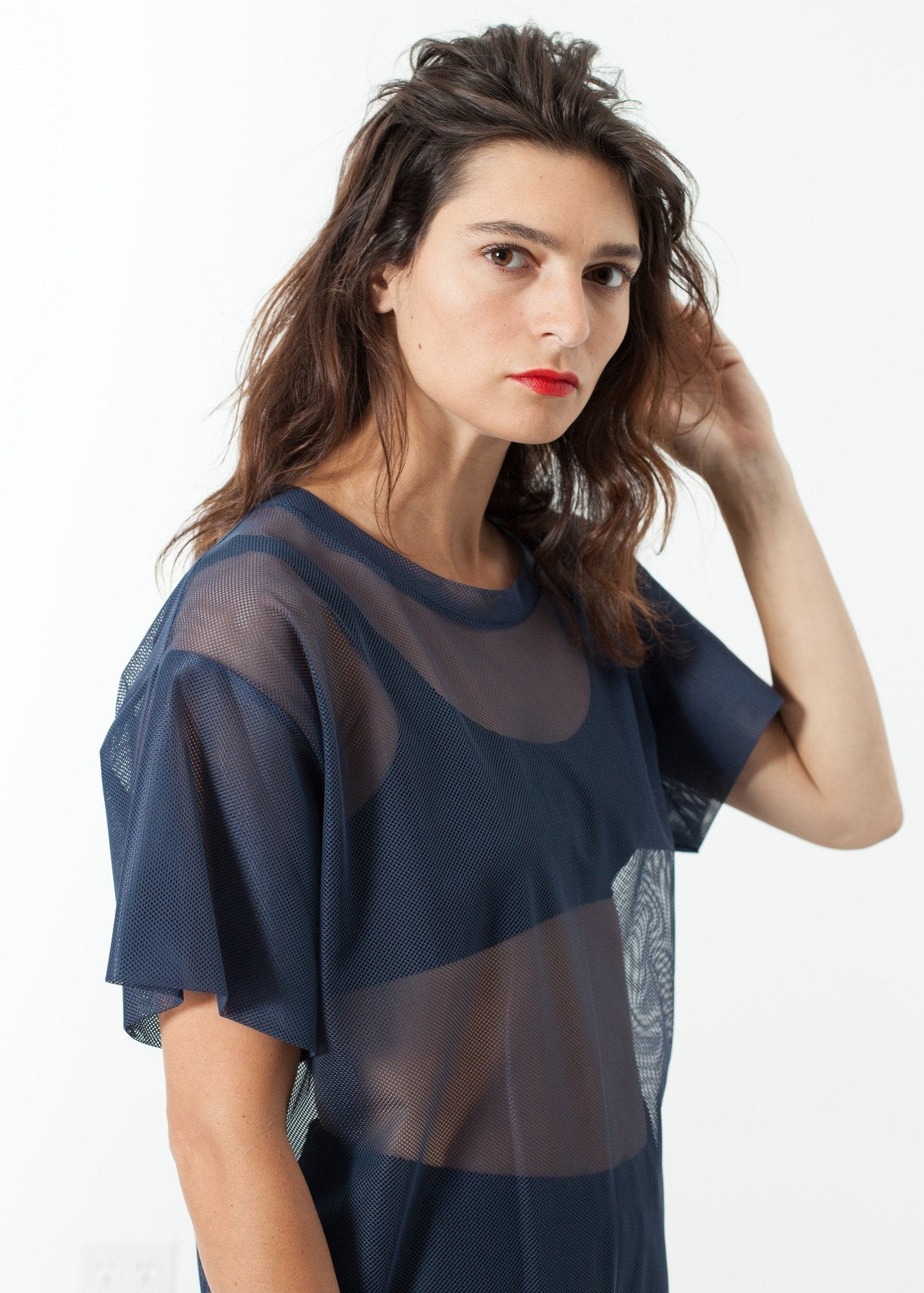 Mesh-Over-T-Shirt in Navy