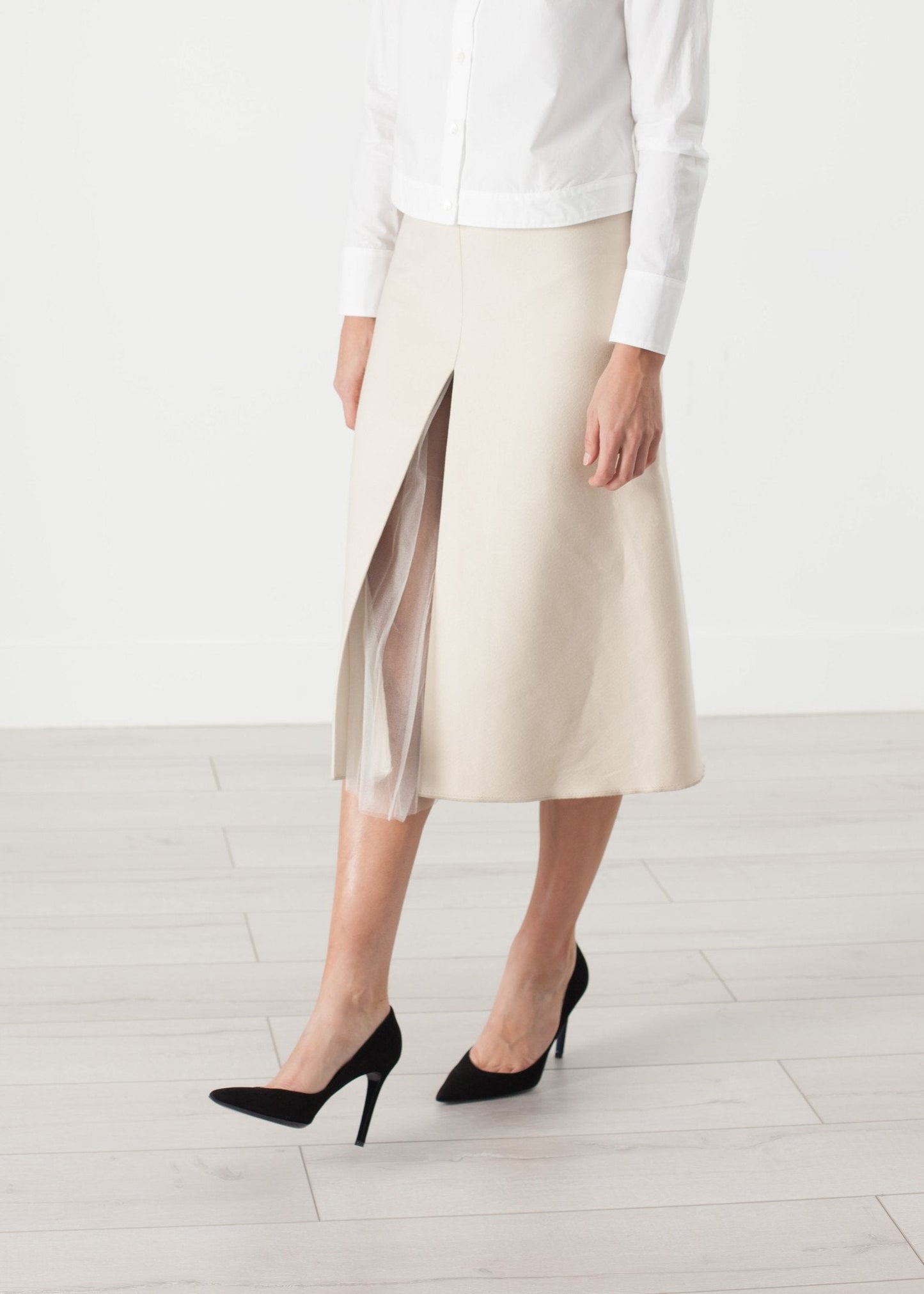 Jupe plissée en tulle crème