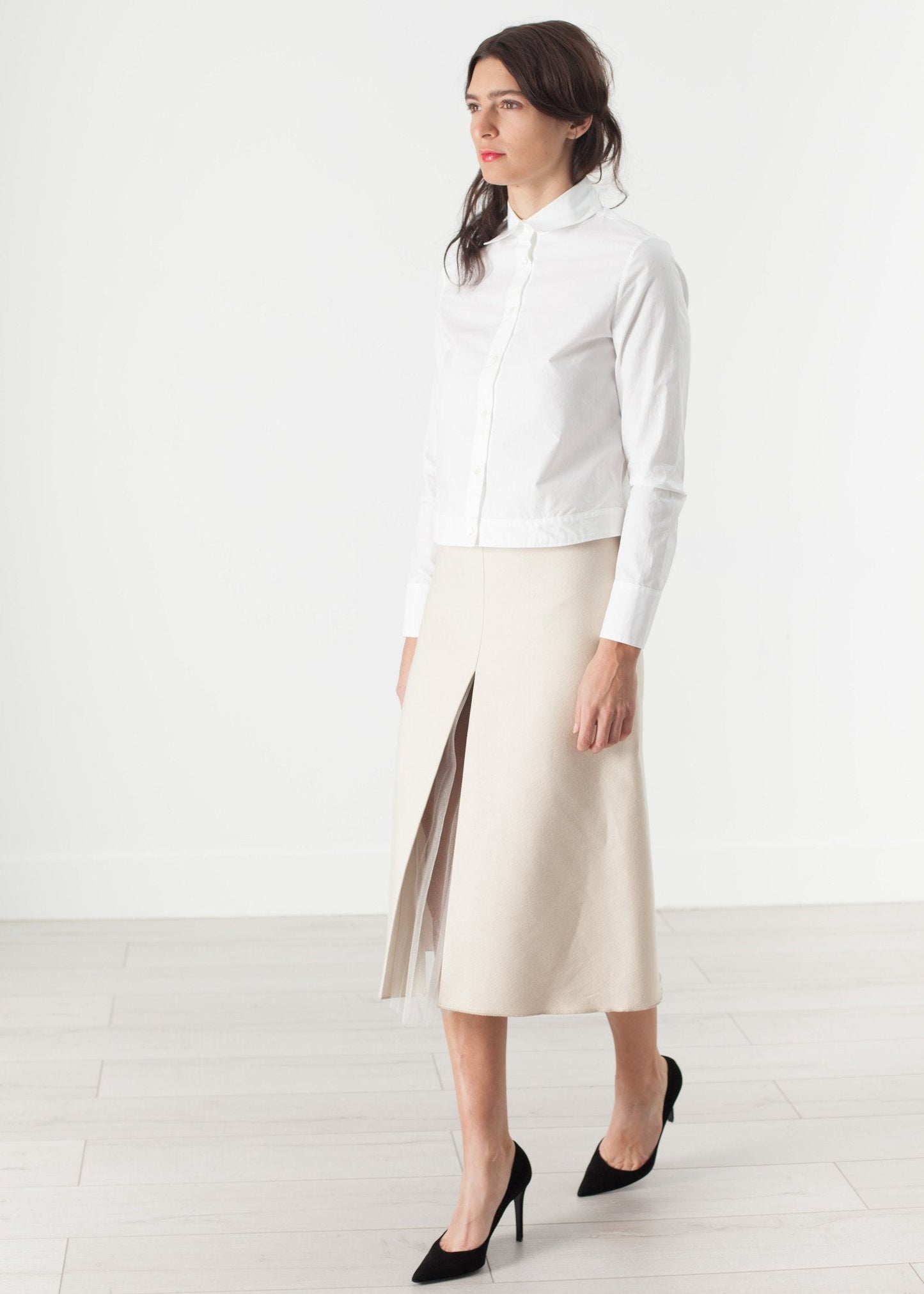 Jupe plissée en tulle crème
