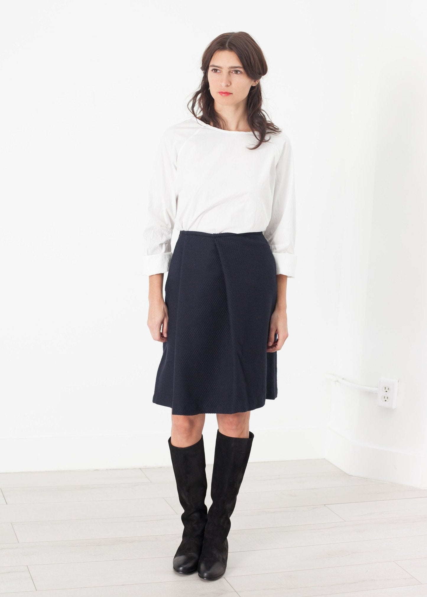 Faltenrock aus Wolle in Navy