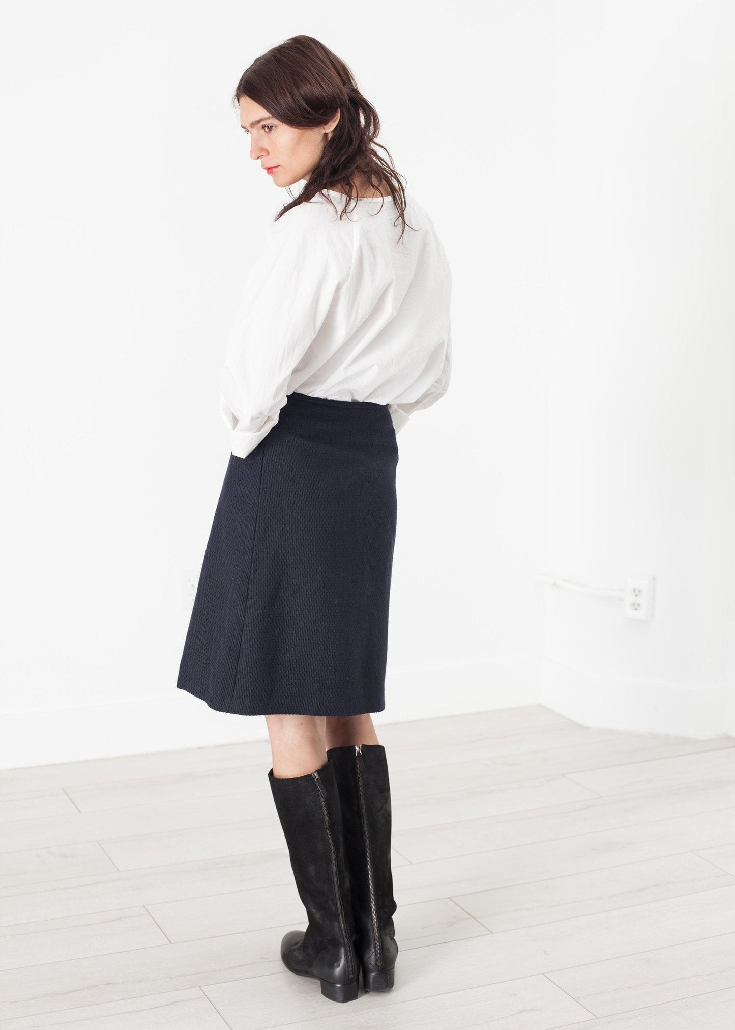 Faltenrock aus Wolle in Navy