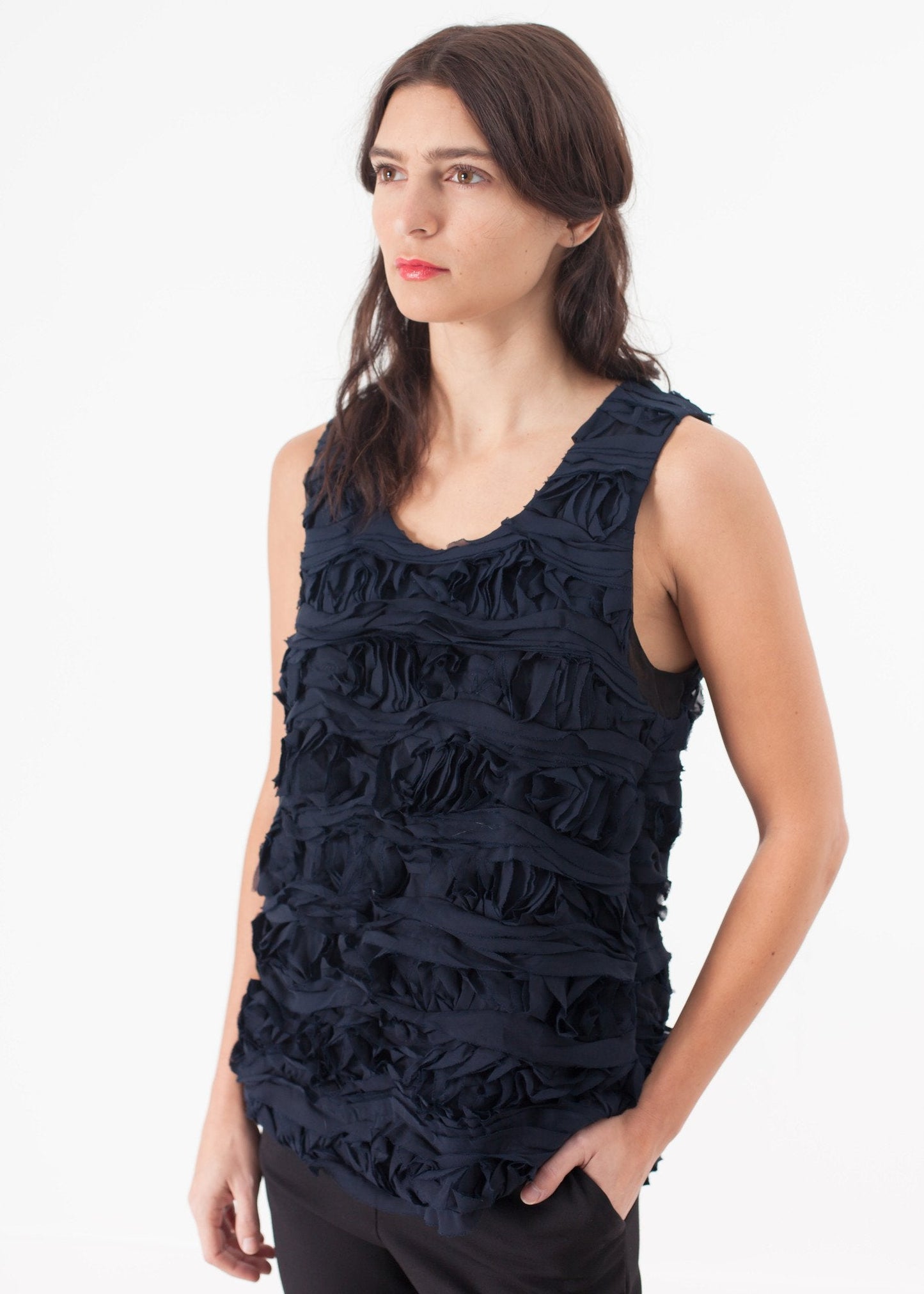 Tanktop mit Rüschen in Navy