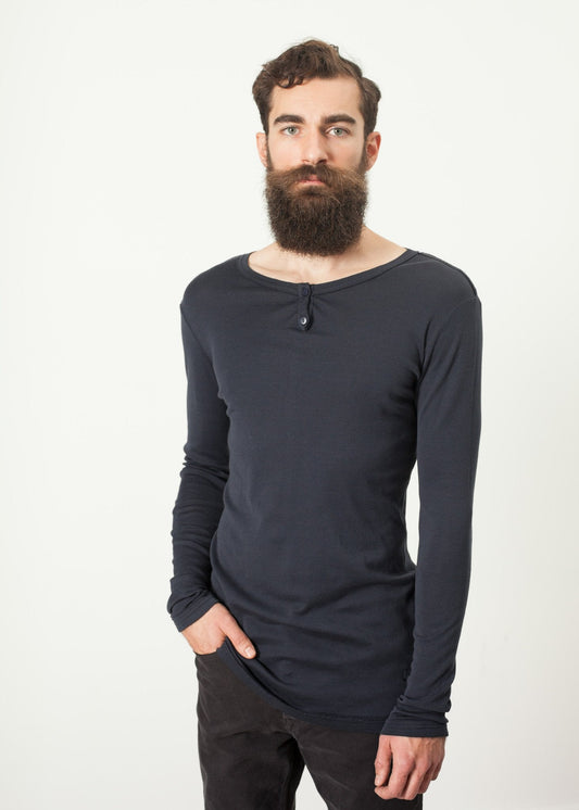 Cotton Henley i blågrå