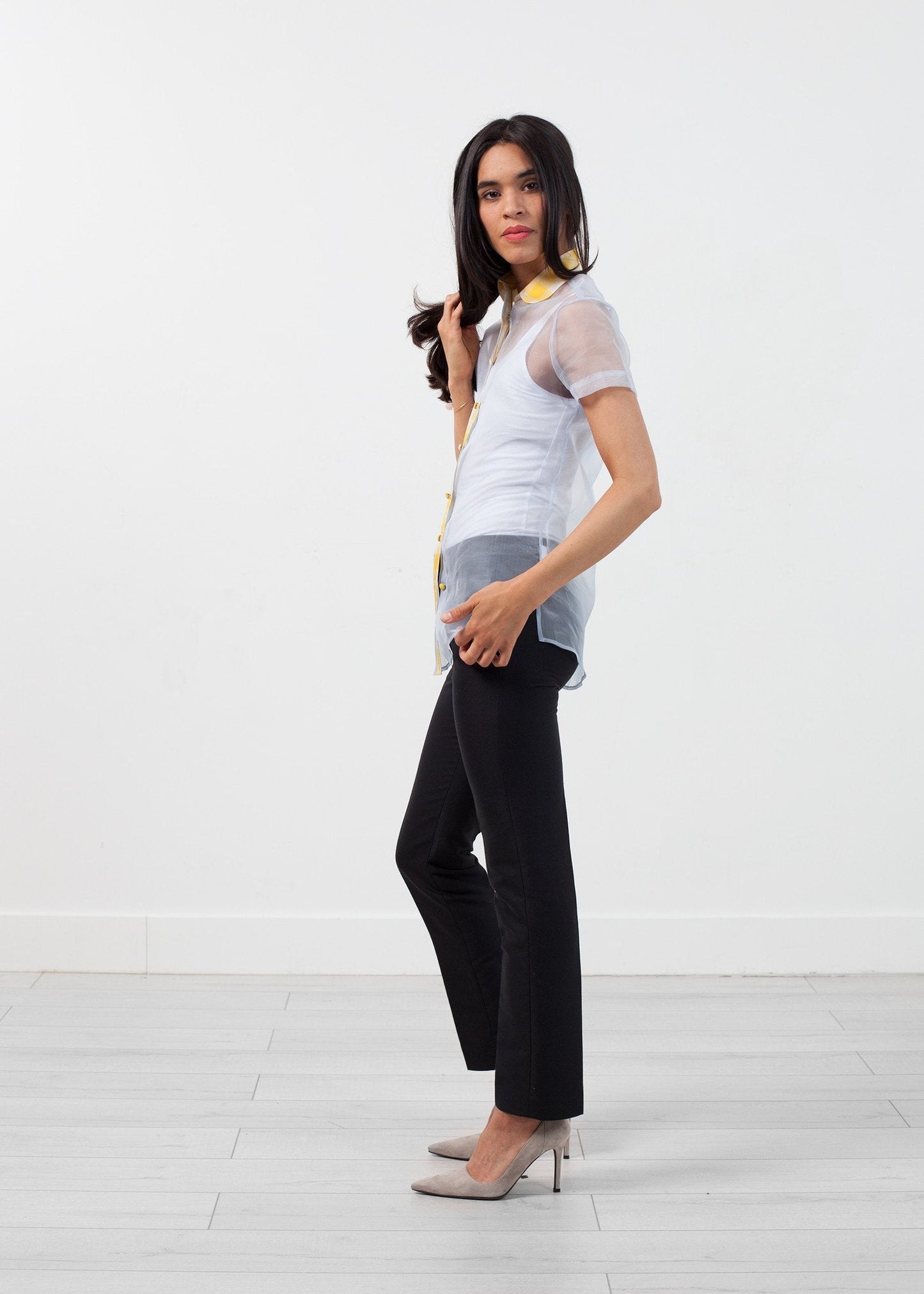 Skir Button-Up blus i ljusblått