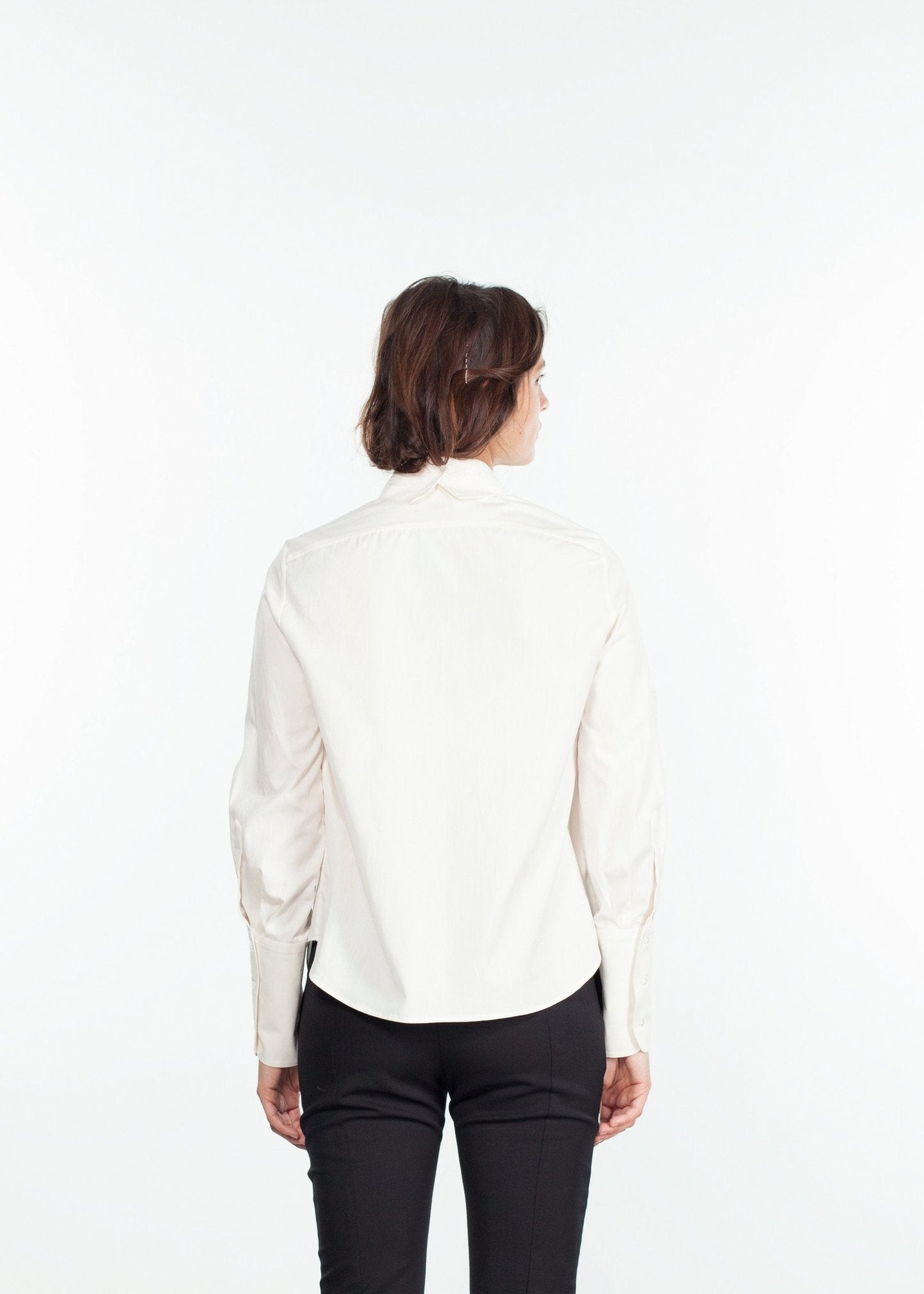 Trim krage Poplin Blus i Off White